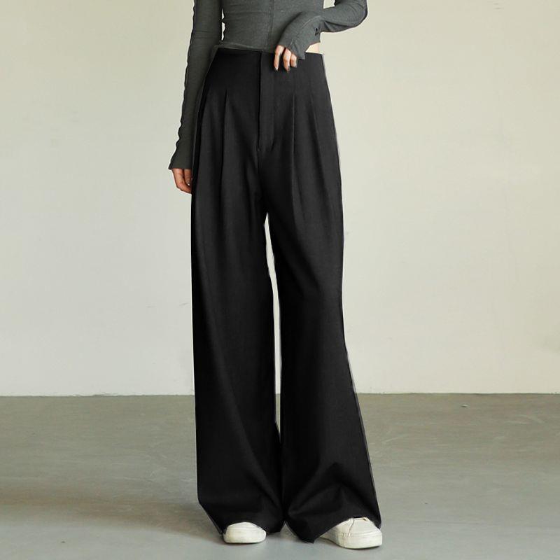 

Gray High-Waisted Wide-Leg Pants: Slimming, Hip-Covering Design for Pear-Shaped Bodies, Women s Suit Style with Cinched Waist. 2X-Large чёрный
