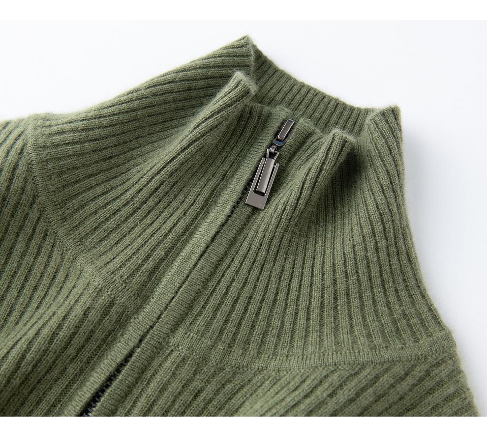 Women's Autumn/Winter 2026 Half-Zip Cashmere Sweater - Lapel Vertical Stripe, Gentle Style Loose Slimming Knitwear