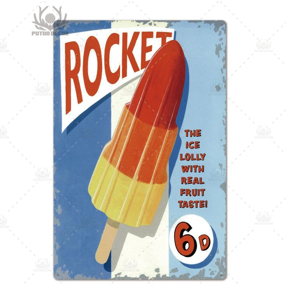 Putuo Decor Ice Cream Tin Sign Plaque Metal Plate Vintage Ice Lolly Retro Wall Art Poster for Dessert Shop Iron Painting