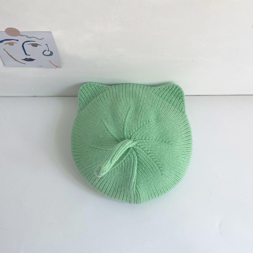 

Корейский стиль Детский берет Шапка однотонная для мальчиков и девочек Шапки художника Милая детская шапка с кошачьими ушками для детей зелёный