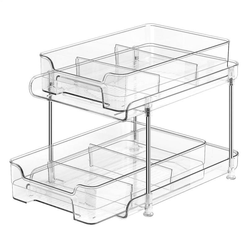 Cabinet Pull Out Shelves Stackable Transparent Storage Rack For Cosmetics 2 Tier Clear Pantry Organization And Storage Bathroom