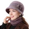 2Pcs/Set Women Winter Hat Scarf Set Elastic Soft Warm Solid Color Design Imitation Rabbit Fur Basin Hat Scarf Set