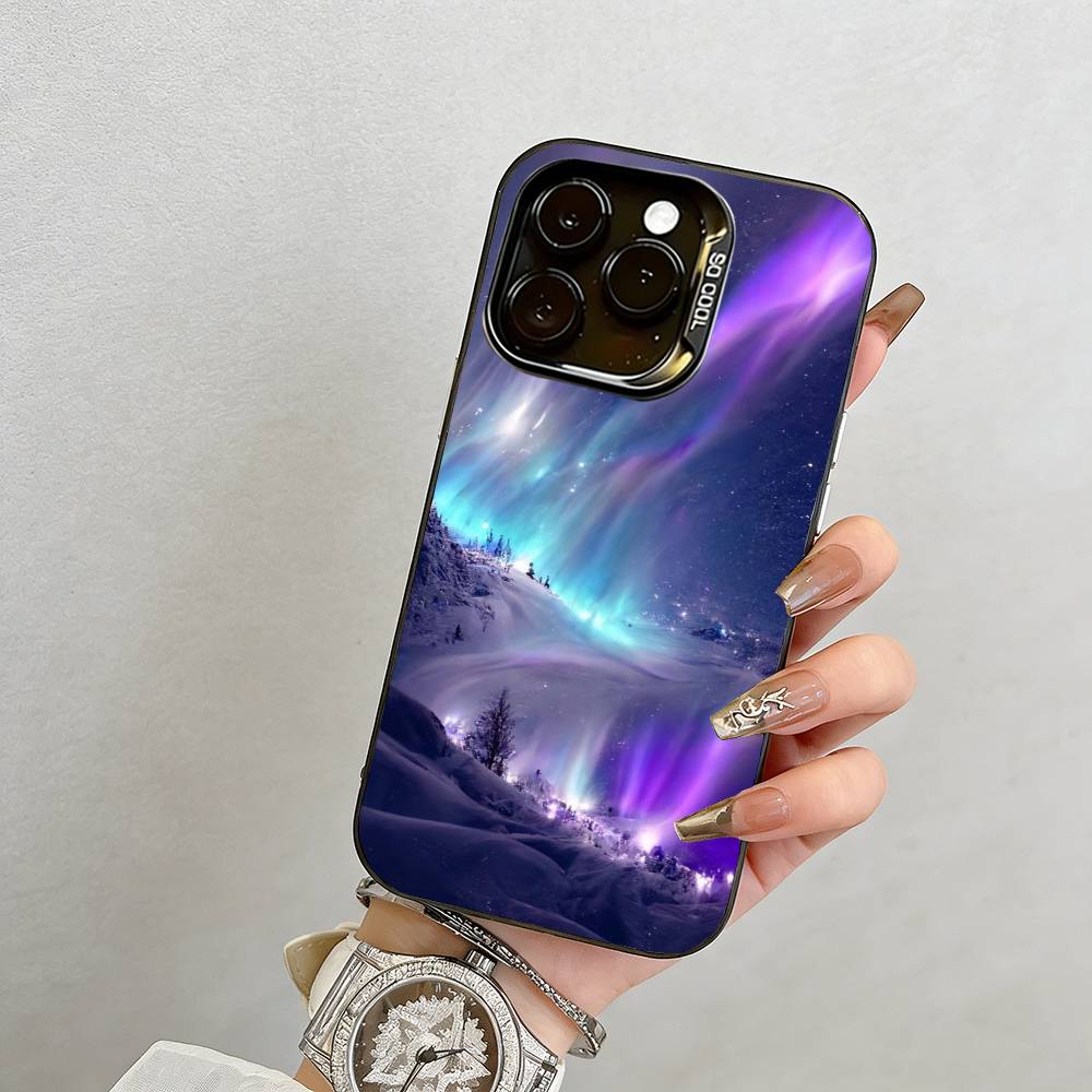 Northern Lights  Phone Case For iPhone 17,16,15,14,13,12,11 Plus,Pro Max,XS,Colorful Silver Black Cover