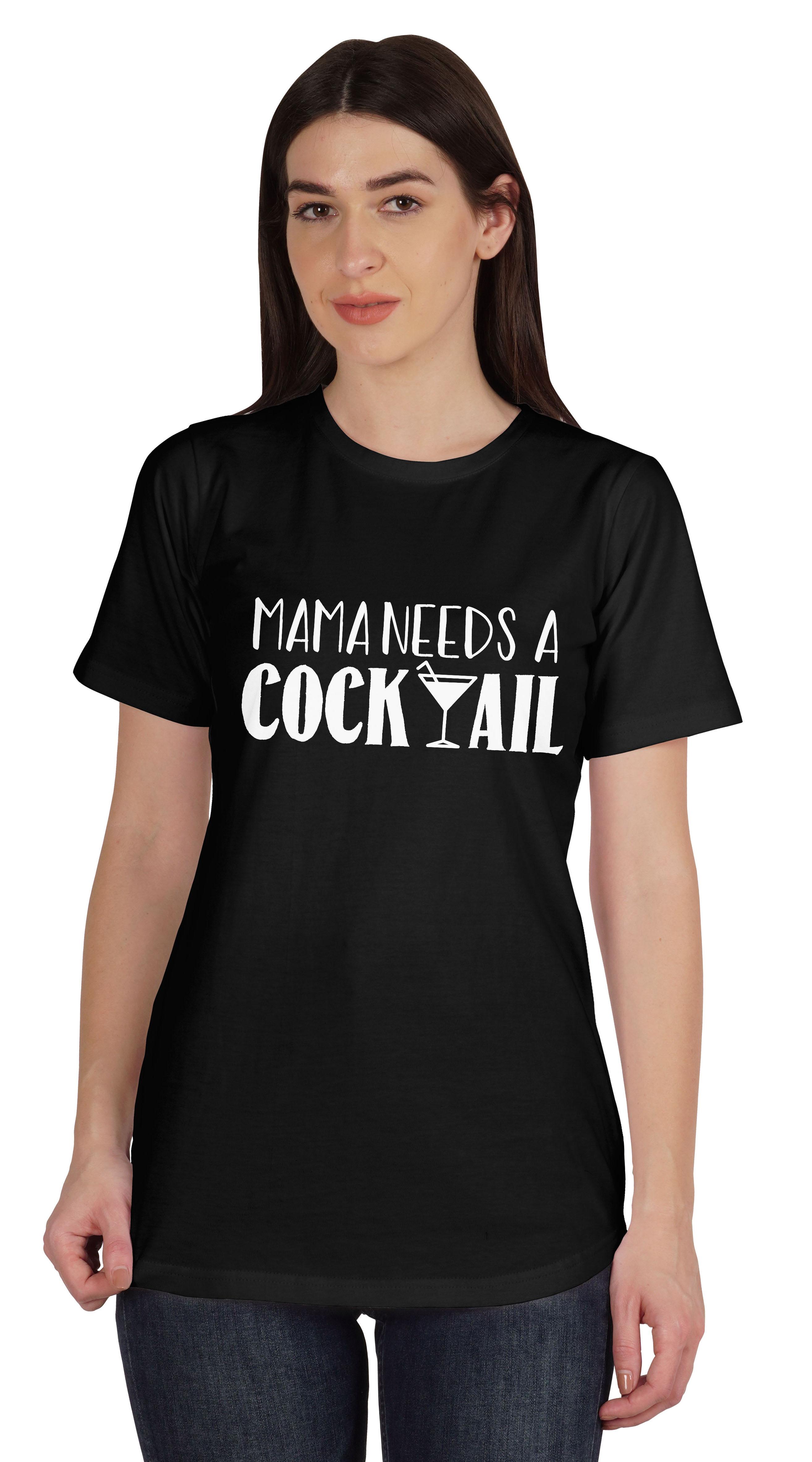 

Inkmeso Mama Needs A Cocktail Graphic Tshirt Short Sleeve Women Cotton Tee 3XL чёрный