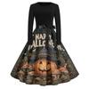 Women's Casual Fashion Round Neck Halloween Printed Vintage Dress