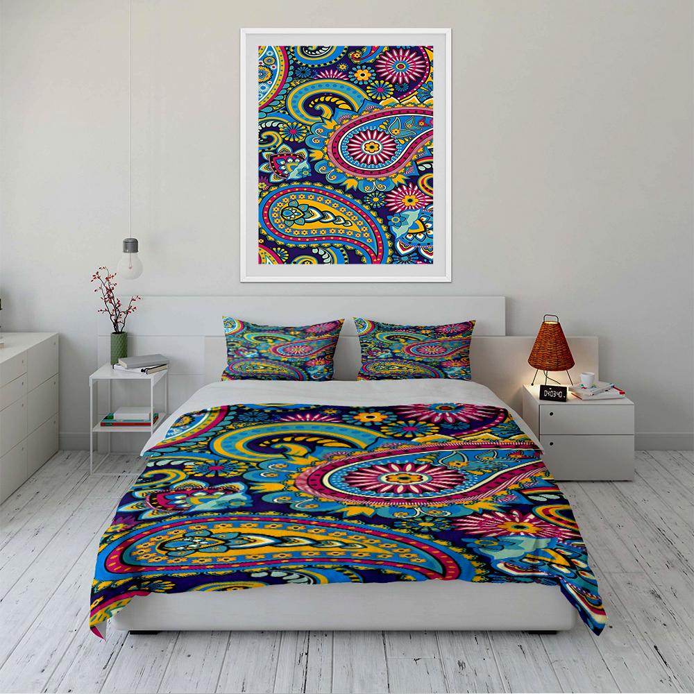 Colorful Paisley Floral Bedding Set Bedding Set (1 Duvet Cover, 2 Pillowcases, Duvet Not Included)