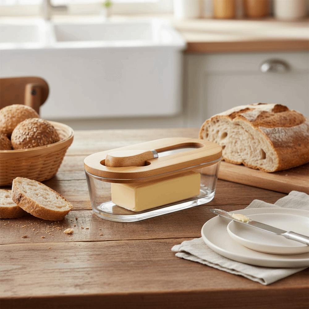 Transparent Glass Butter Box Oval Shape Butter Plate Cheese Storage Jar Butter Dish Baking