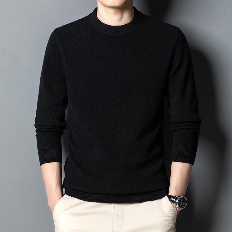 Men's 2025 Autumn/Winter Pure Wool Round Neck Sweater - Solid Color Knit