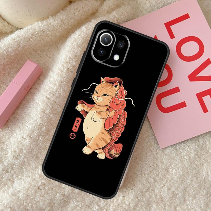 Ukiyo-e Samurai Cat Neko Ramen Case For Xiaomi 14 15 Ultra 15T 14T 13T Pro 17 Pro Max POCO X7 Pro X3 X5 X6 F5 F6 F7 F8 Cover