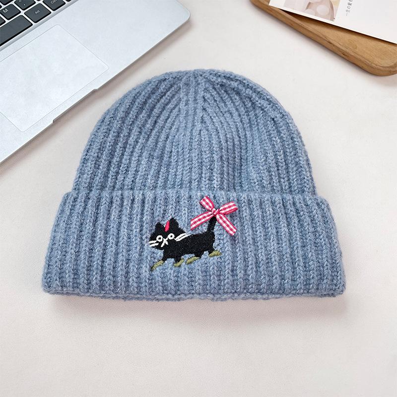 

Милая вязаная шапка с вышивкой Осень и Зима Японский стиль Теплая и Универсальная Большой Обхват Головы Шапка-пуловер Делает Лицо Меньше 54-62cm