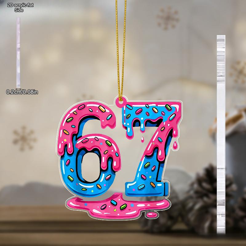 Valentine's Day 67 Number Hanging Ornament - Transparent Acrylic Pendants, Drops & Finials Suitable for Couples Gift, Decor - No Electricity Needed 