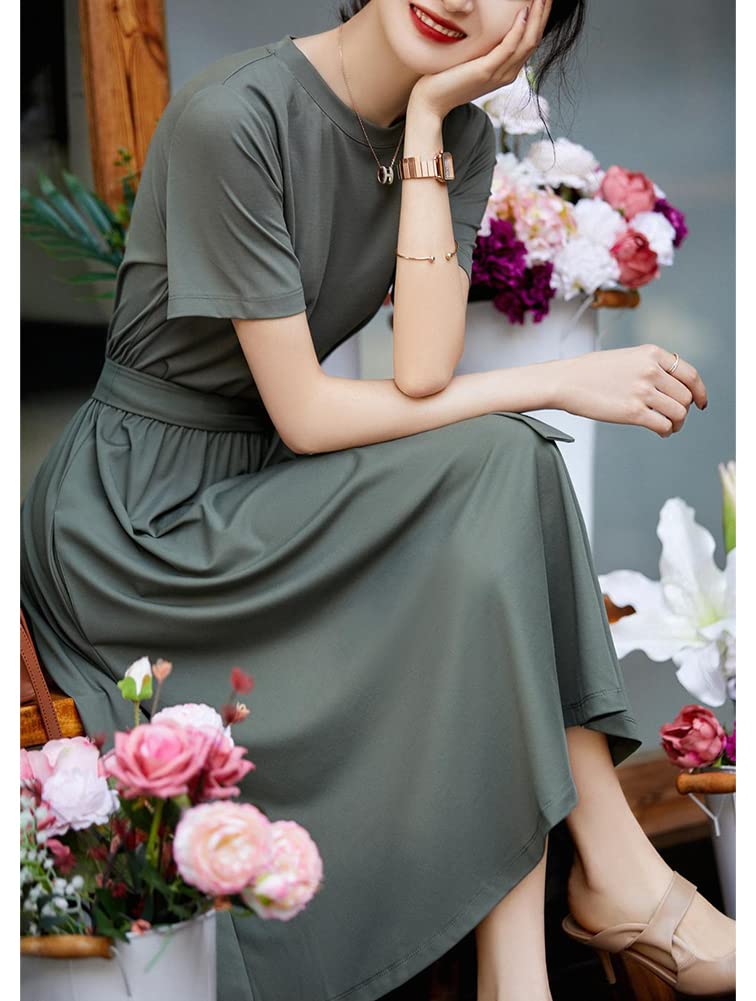 Vilaria Summer Short Long Round Ribbon Casual Women's Dress, Sleeve, Dress, Neck, Included, A-Line Flare, Flattering, Stylish, Beautiful,