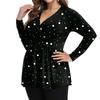 Women's Plus Size Shirt Long Sleeve  Print Top Pleated Casual V-Neck Top