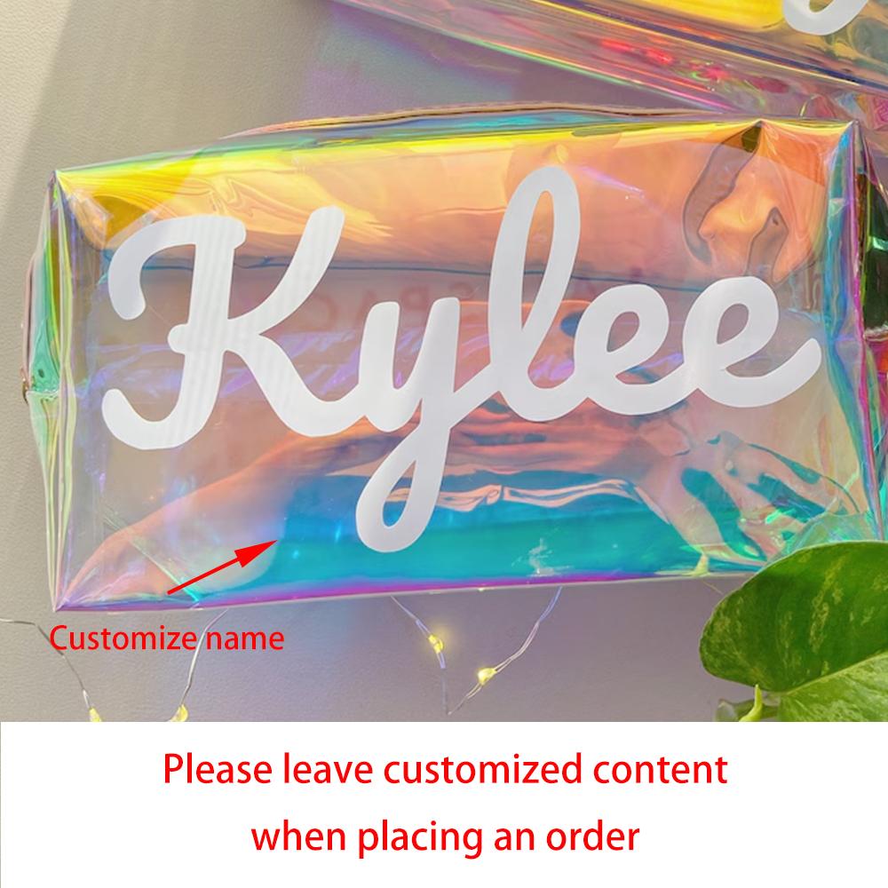 Personalized Holographic Bridesmaid Makeup Bag Wedding Bachelorette Party Favor Festival Decor Supplies Travel Cosmetic Pouch 1pcs18.5x9.5x7cm