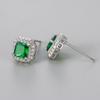 Classic Luxury Shining Zircon Square Color Imitation Gemstone Stud Earrings for Women Trendy Exquisite Stainless Steel Jewelry