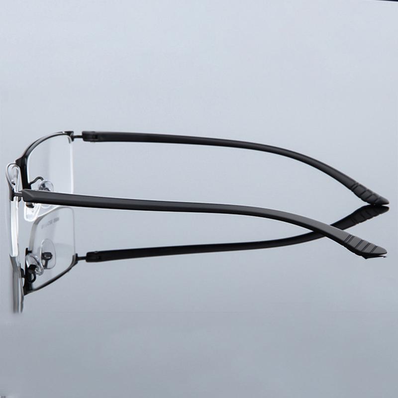 Semi-Rimless Business Metal Glasses Photochromic Lenses and Anti-UV Coating for Men Square Prescription 0 -0.5 -0.75 To -6