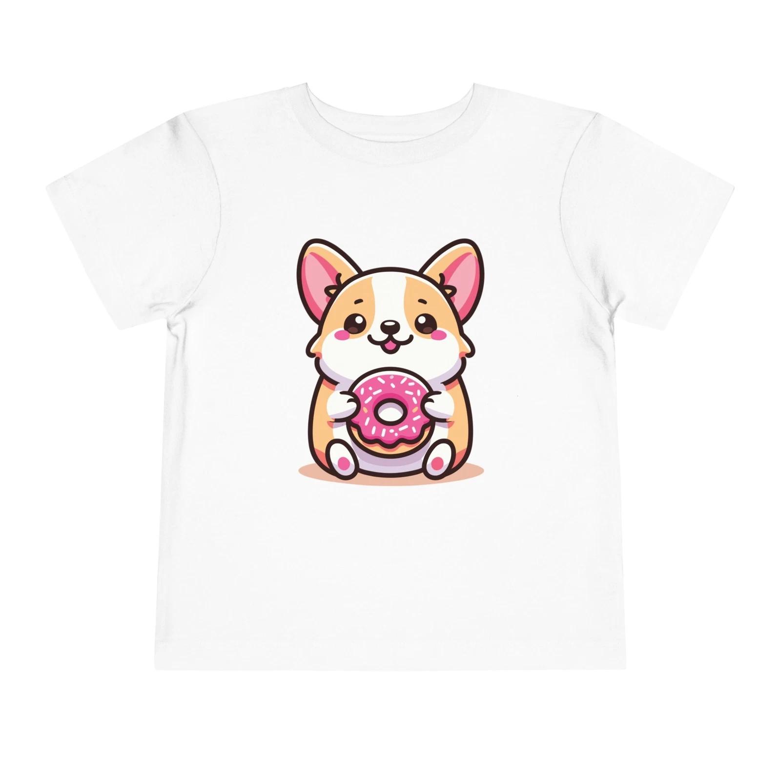 Toddler Cute Corgi Donut Shirt Kawaii Dog Cartoon Tee Kids Fun Corgi Dog T-Shirt S