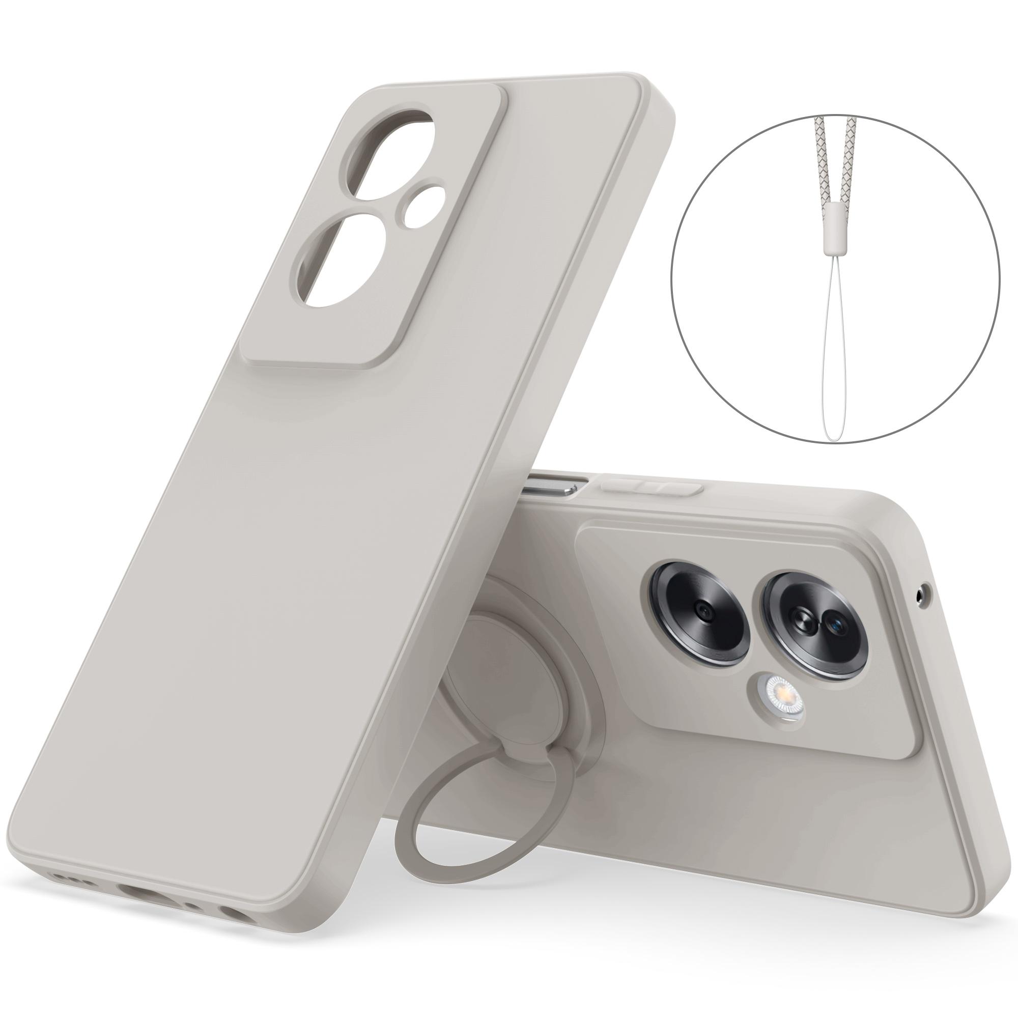 

For Oppo A79 5G Silicone Case with Strap Ring Kickstand Phone Cover Grey