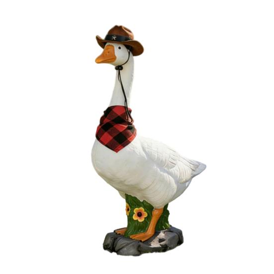 

13 Inch Porch Goose Statue, Hollow Resin Garden Goose Statue, Realistic White Goose Sculpture with Removable Cowboy Hat And Bandana for Lawn, Patio A