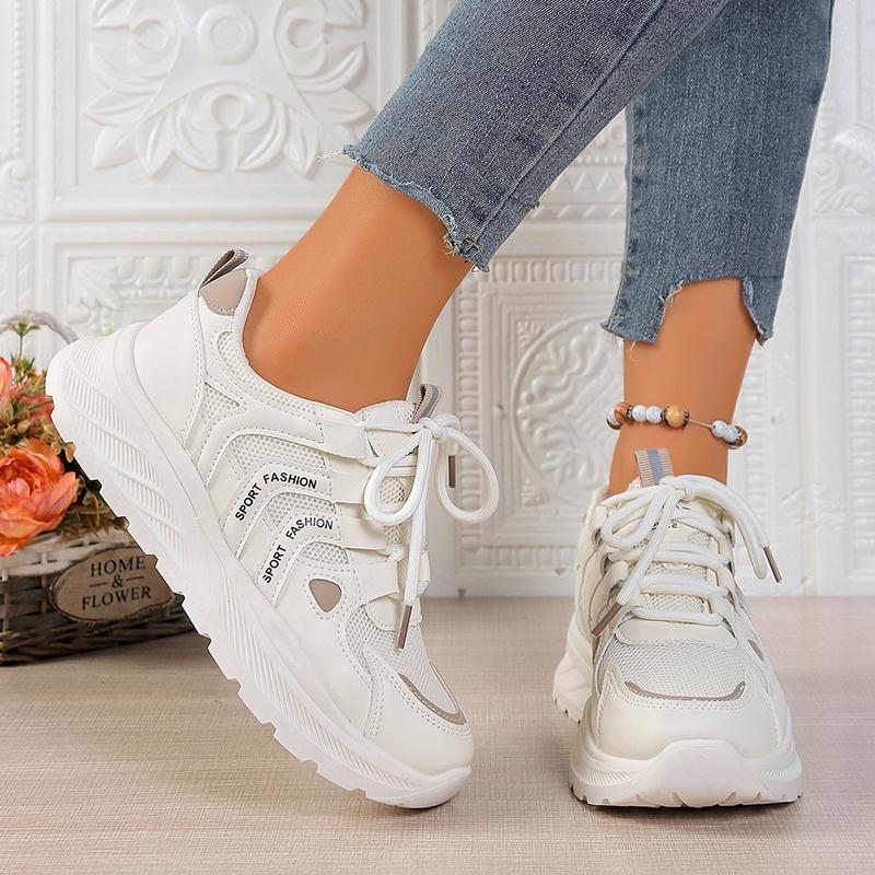 Non Slip Breathable Sports Shoes for Women 2026 Autumn Fashion Platform Sneakers Woman Lace Up Thick Sole Mesh Vulcanized Shoes