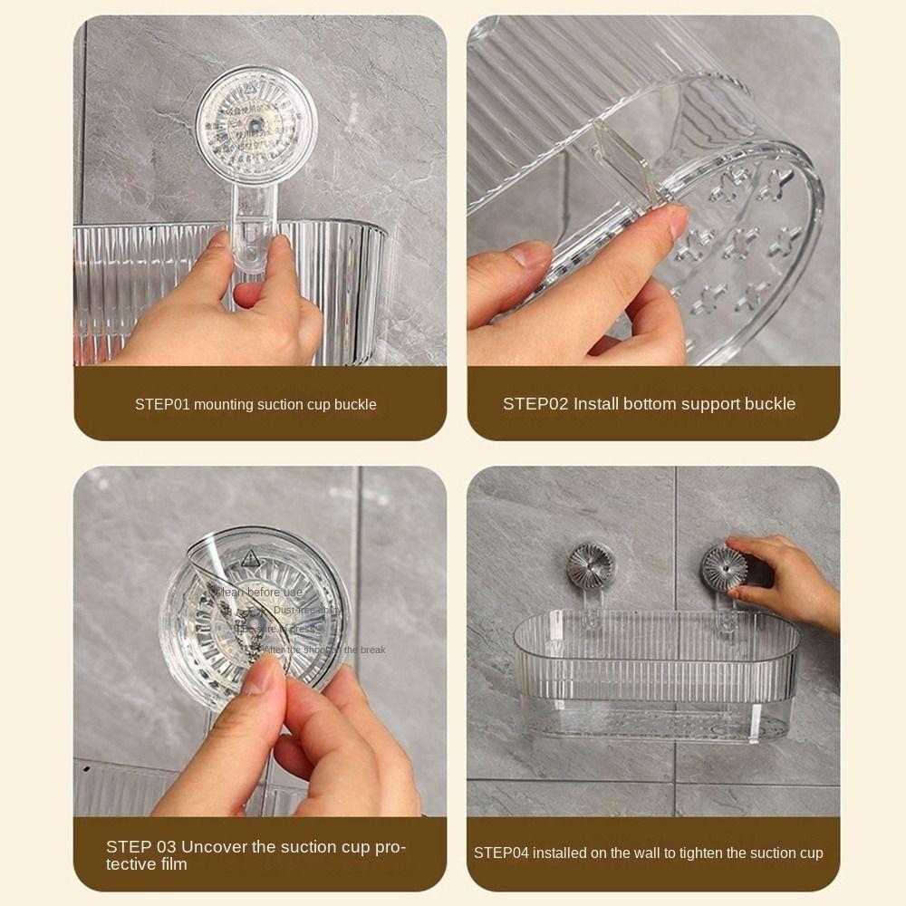 No-Drill Suction Cup Storage Rack Transparent Shower Storage Holder Wall-Mounted Shelf Rack  Home