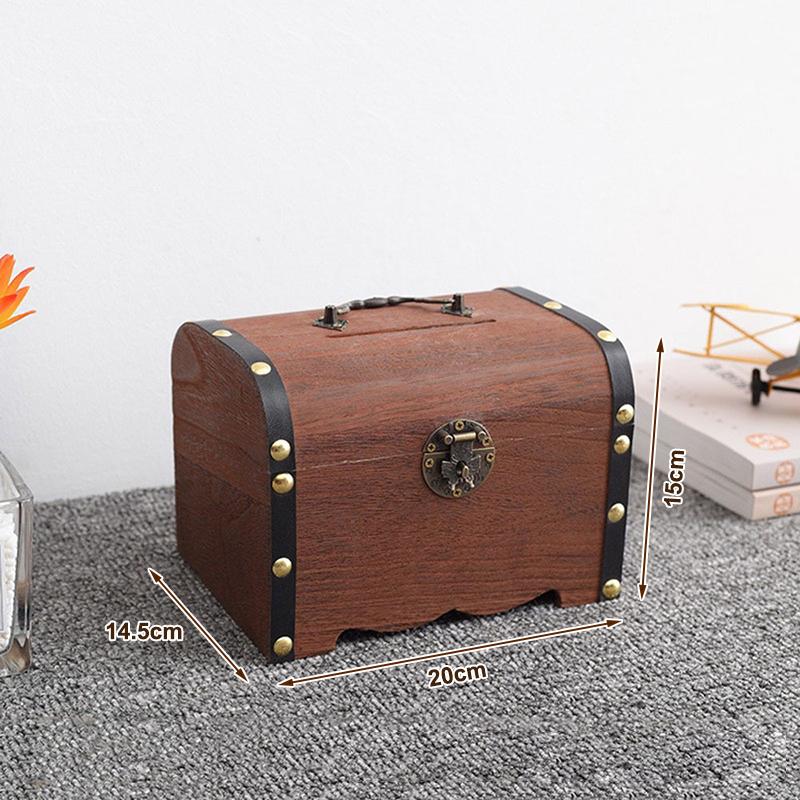 1 Set Vintage Treasure Storage Box Wooden Treasure Chest With Lock Piggy Bank Organizer Saving Box Case For Home Decoration