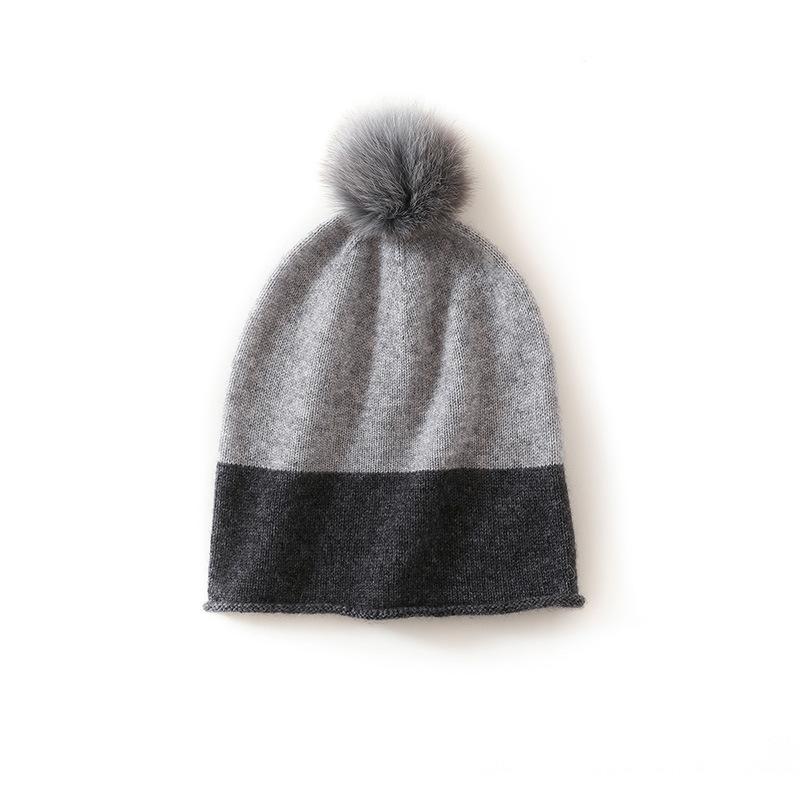 

Cashmere Autumn and Winter New Women s High End Solid Color Fur Ball Thickened Warm Fashion Knitted Casual Hat One size