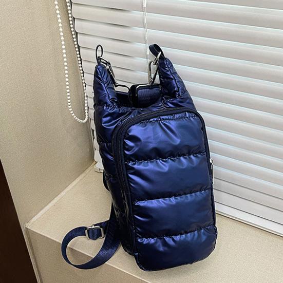 Water Cup Bag with Wide Shoulder Strap Double Zippered Pockets Waterproof Fabric Adjustable Strap Quilted Fabric Phone Bag