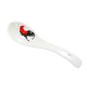 Small White Ceramic Soup Spoon - Rooster Design, Three-Bend, Thickened for Commercial Use