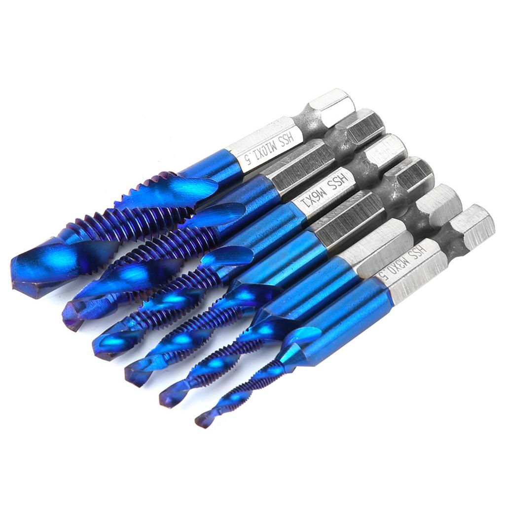 6PCS High Speed Steel 6.35mm Hex Shank Tap Drill Bit Compound Tap M3M4M5M6M8M10 (Type C)