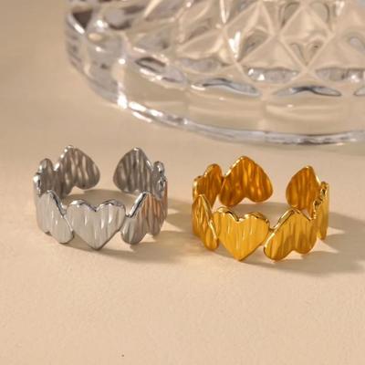 Vintage Texture Heart Rings For Women Gold Color  Stainless Steel Geometric Heart Opening Ring Wedding Christmas Jewelry Gift