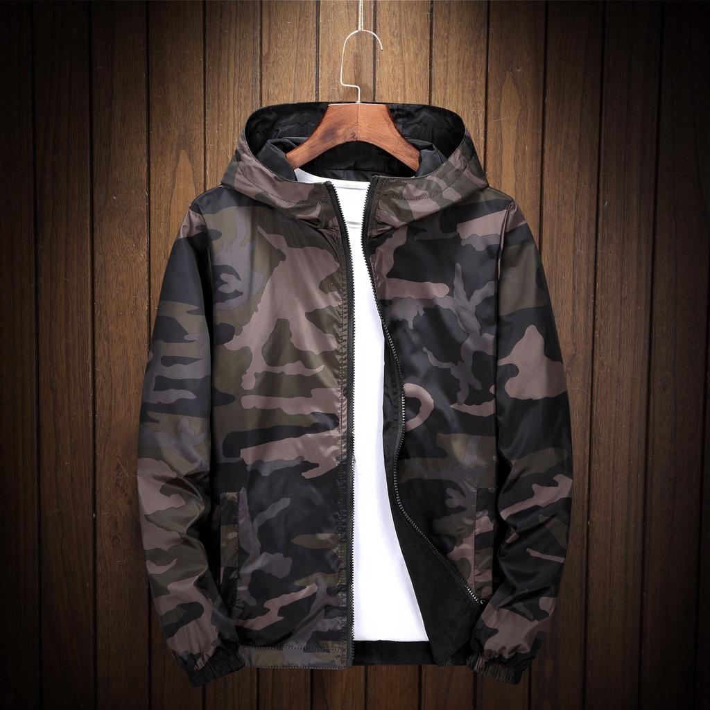 Premium Reversible Men Jacket Coats Male Casual Hooded Camouflage Windbreaker Outwear