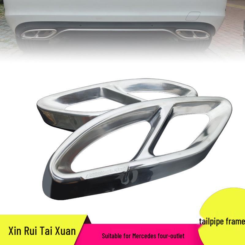 Mercedes Stainless Steel Silver Exhaust Tailpipe Cover - Slanted Four-Outlet Car Decoration Accessory