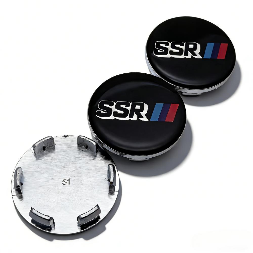 4pcs SSR Logo Emblem Car Wheel Center Caps O.D 51MM Clips 46MM Rim Hubcaps Dust Cover Wheels Hub Cap Replacement Car Accessories