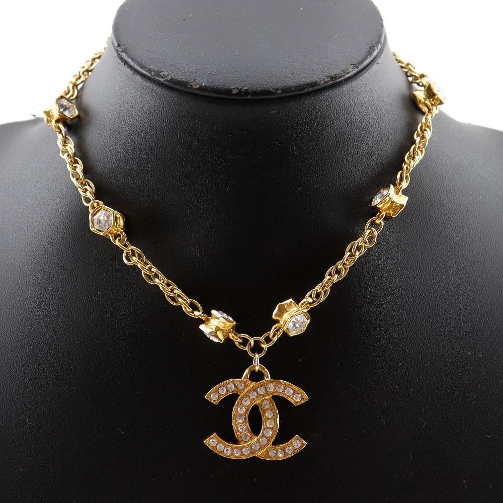 Chanel COCO Mark Necklace Vintage Plated Gold/Rhinestone 37g Women Used