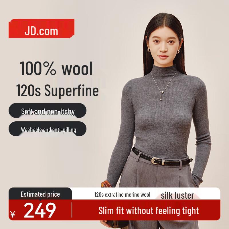 

Jingdong Crafted Women s 100% Wool High-Neck Pullover Sweater XS