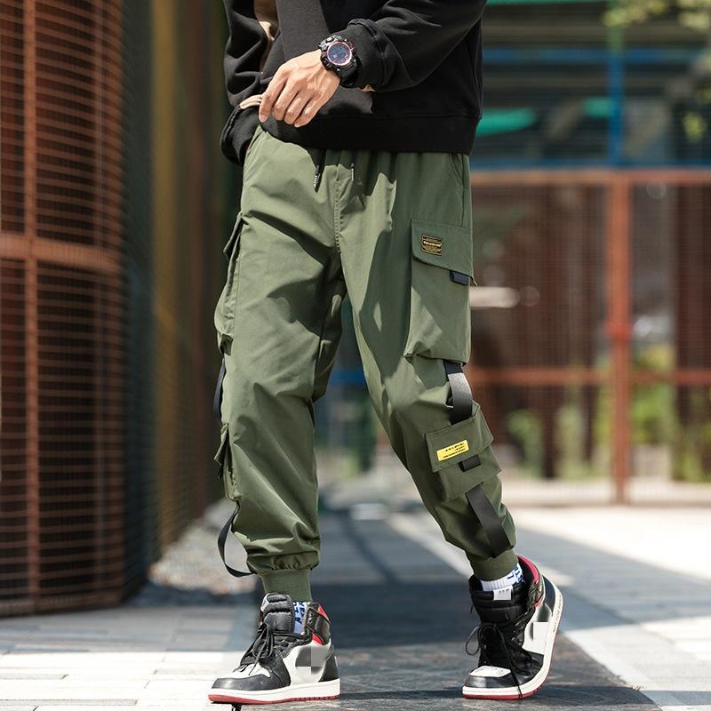 Men Cargo Pants Ankle-banded Multi Pockets Jogger Pants Flap Pocket Loose Type Streetwear Hip Hop Men Trousers Casual Pants