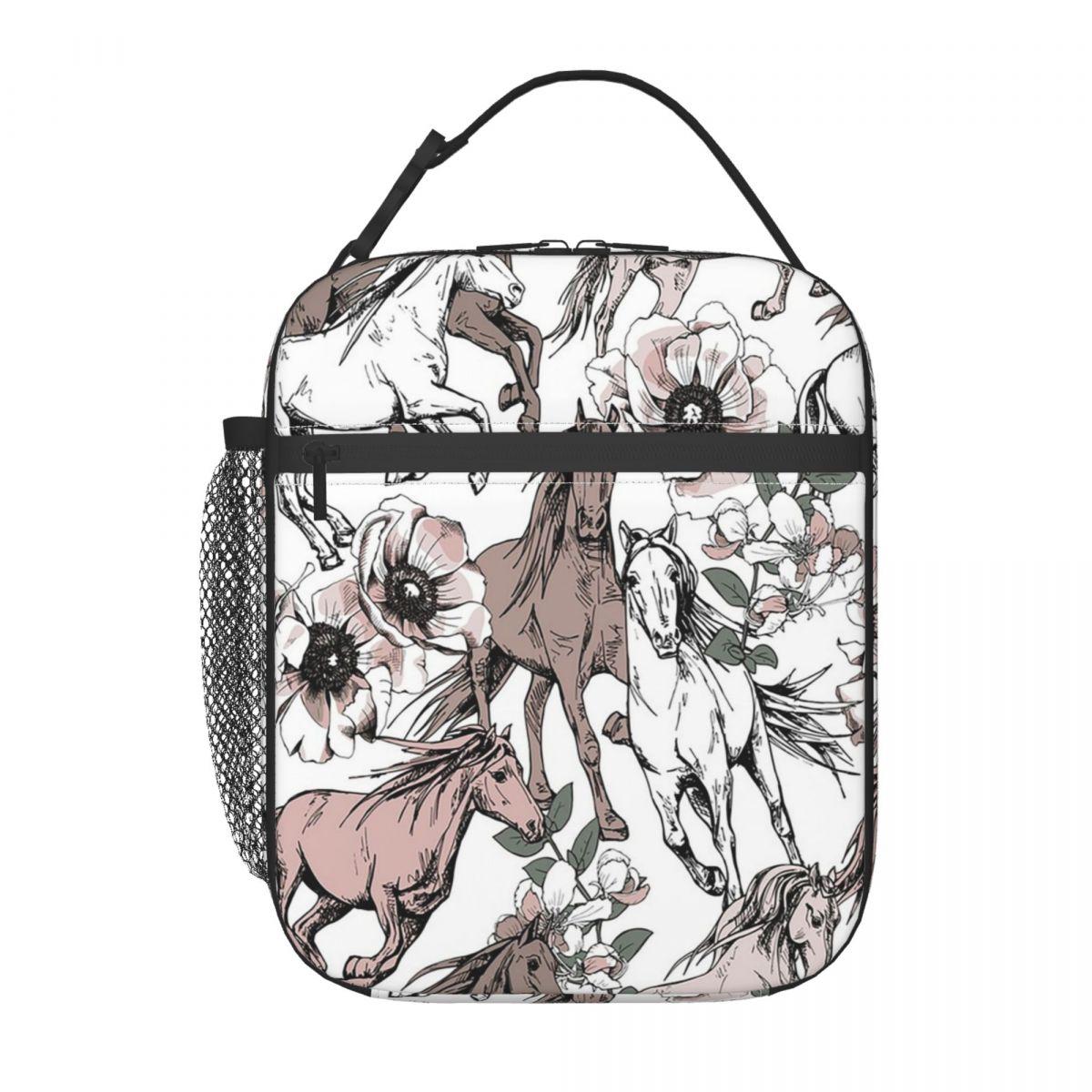 

Fresh Flower Wild Horse Insulated Lunch Bag for Women Office Cooler Thermal Food Box Tote Leakproof Lunch Boxes Container One Size