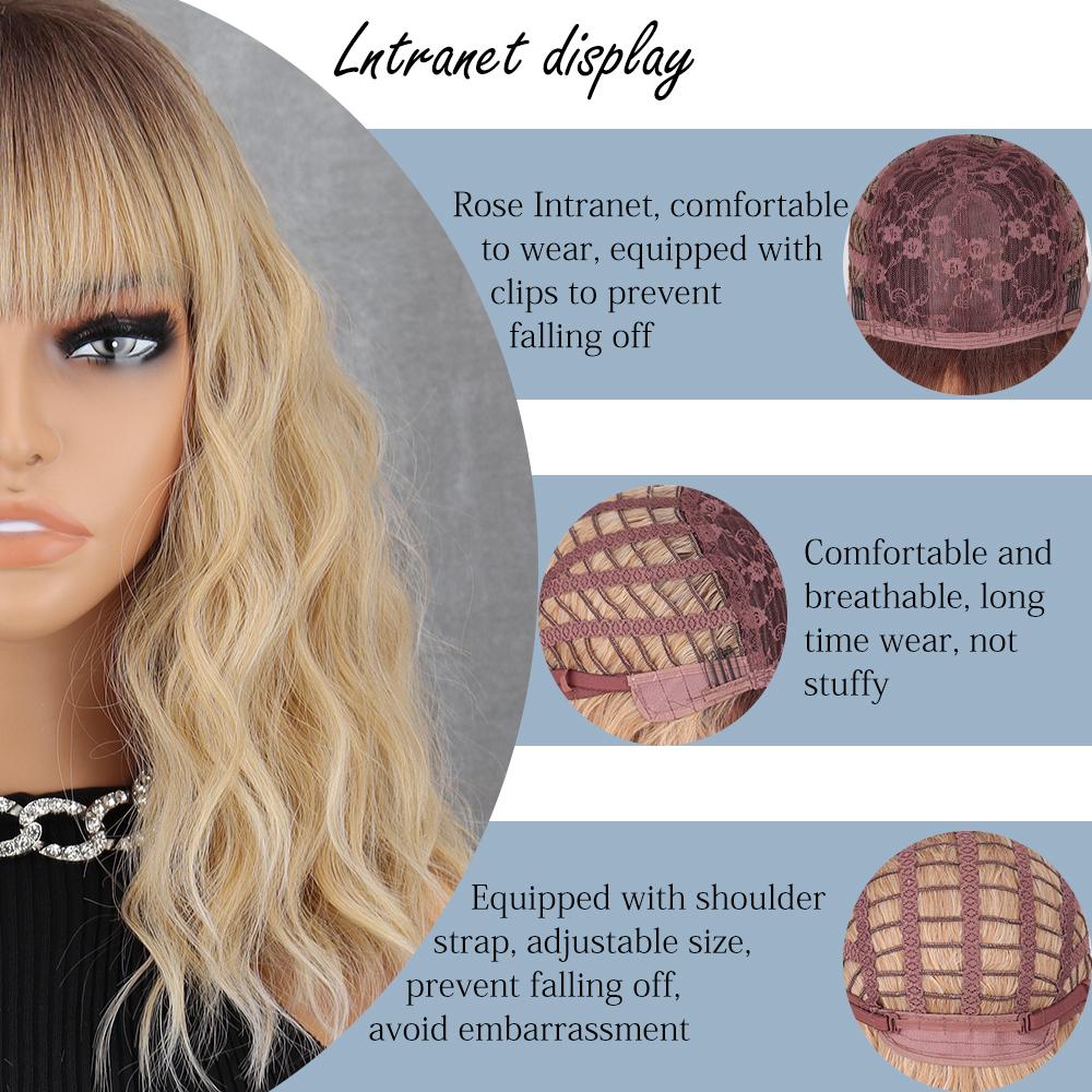 LISI HAIR Peruca longa bob sintética para mulheres, uso diário, preto e marrom, ondulado longo, com franja, fibra resistente ao calor, cabelo cosplay