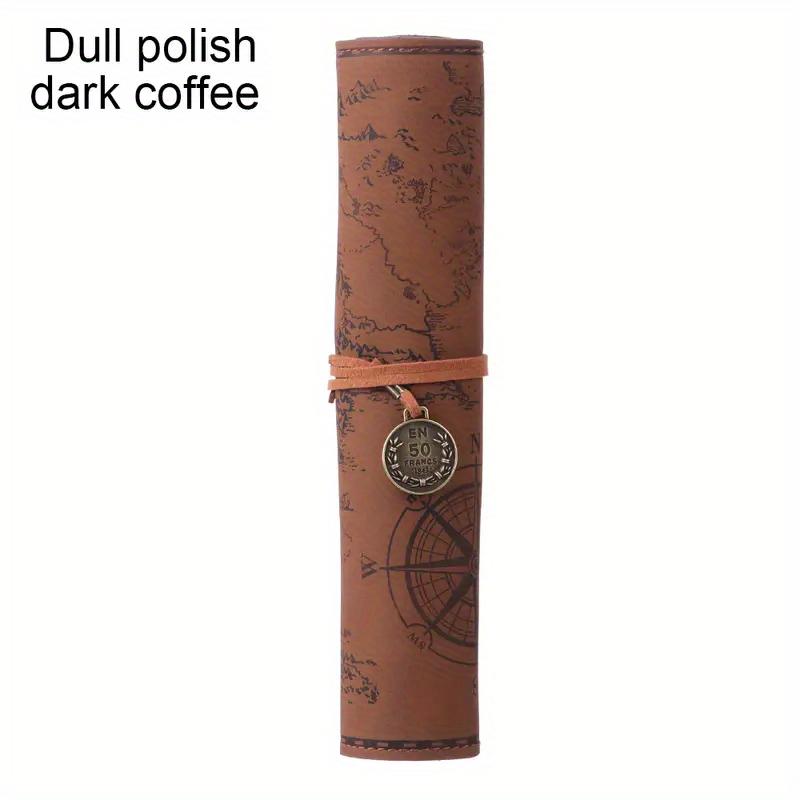 Creative Treasure Map Retro Pencil Case Leather Large Capacity Roll Pencil Bag Embossed Buckle Simple Stationery Box Roll Portable Pencil Pen Holder