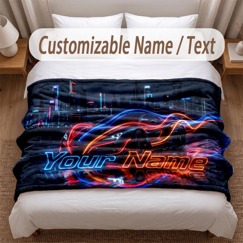 Neon Abstract Theme Soft Blanket Personalized Custom Name Text Print Warm Blanket Home Sofa Bedroom Decor