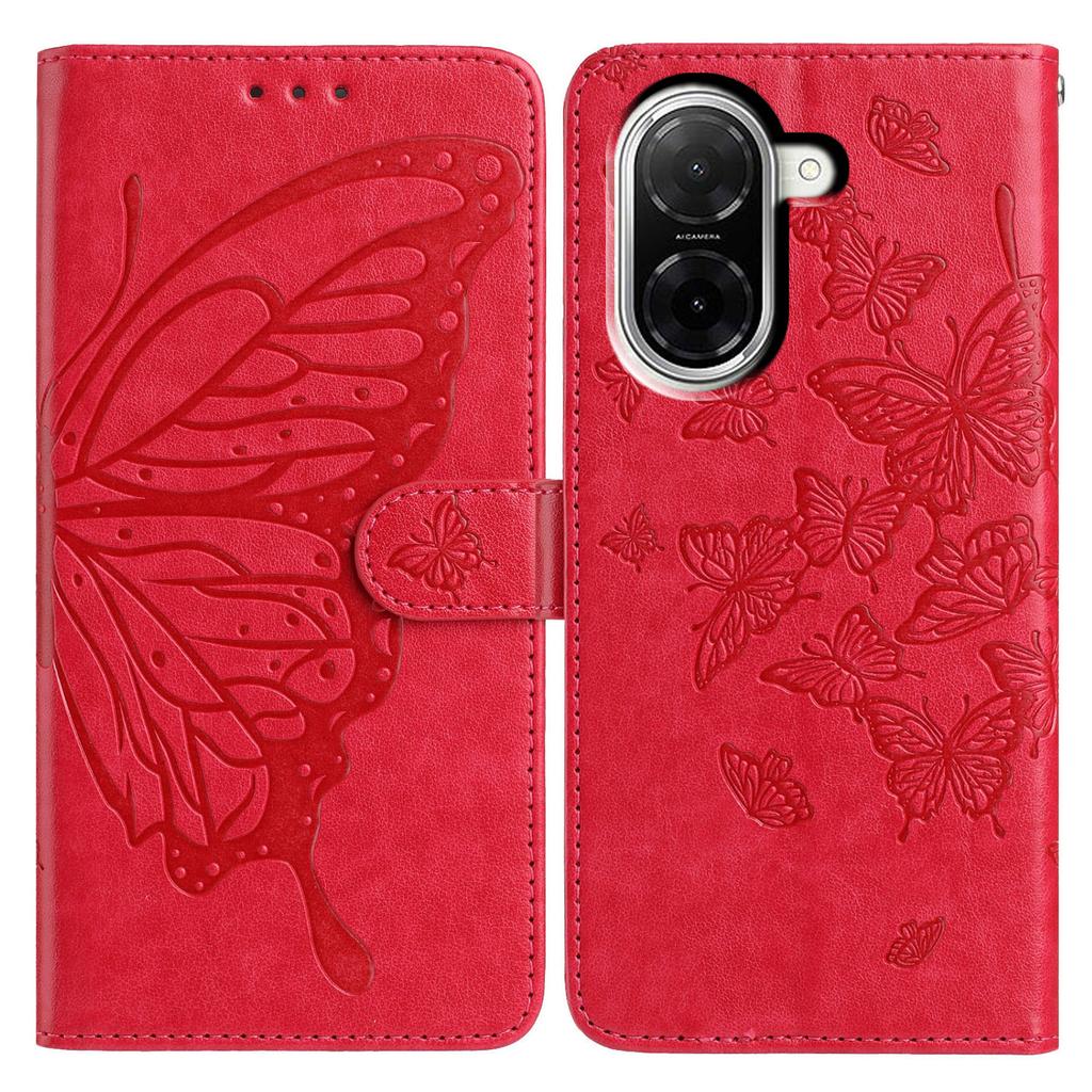 Für Xiaomi Redmi A5 NFC (173.45mm) Hülle Schmetterling geprägt Brieftasche Ständer PU Leder Klapphandyhülle mit Riemen