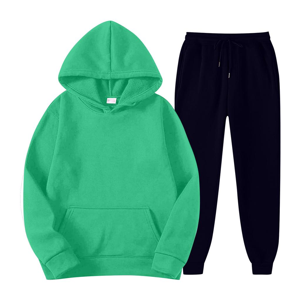 Mens Hooded Sports Tracksuit Unisex Two-Piece Running Outfits Long Sleeve Pullover Hoodies Sweatshirt+Sweatpants Set