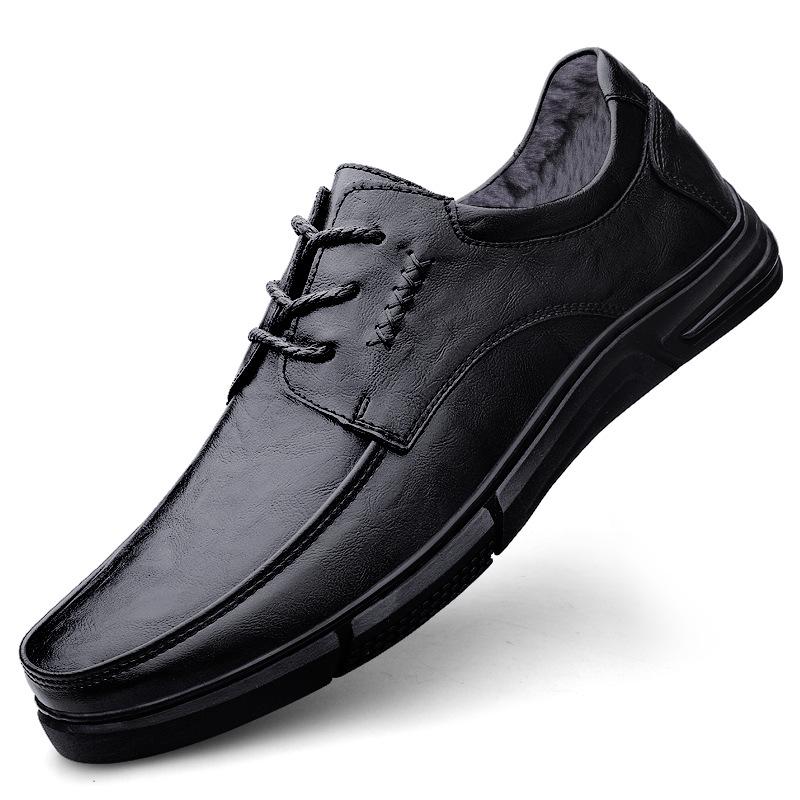 Men's Large Size Leather Business Shoes - Soft Sole, Non-Slip, Lace-Up, Ideal for Middle-Aged and Elderly.