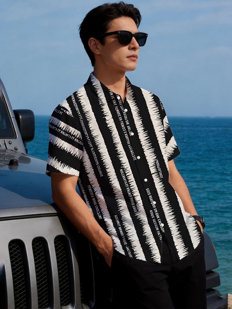 Hawaiian Style Short Sleeve Shirt Summer New Men'S Youthful Fashion Casual Wear, Design Cool Top, Digital Print Full Print This Is a Perfect Gift