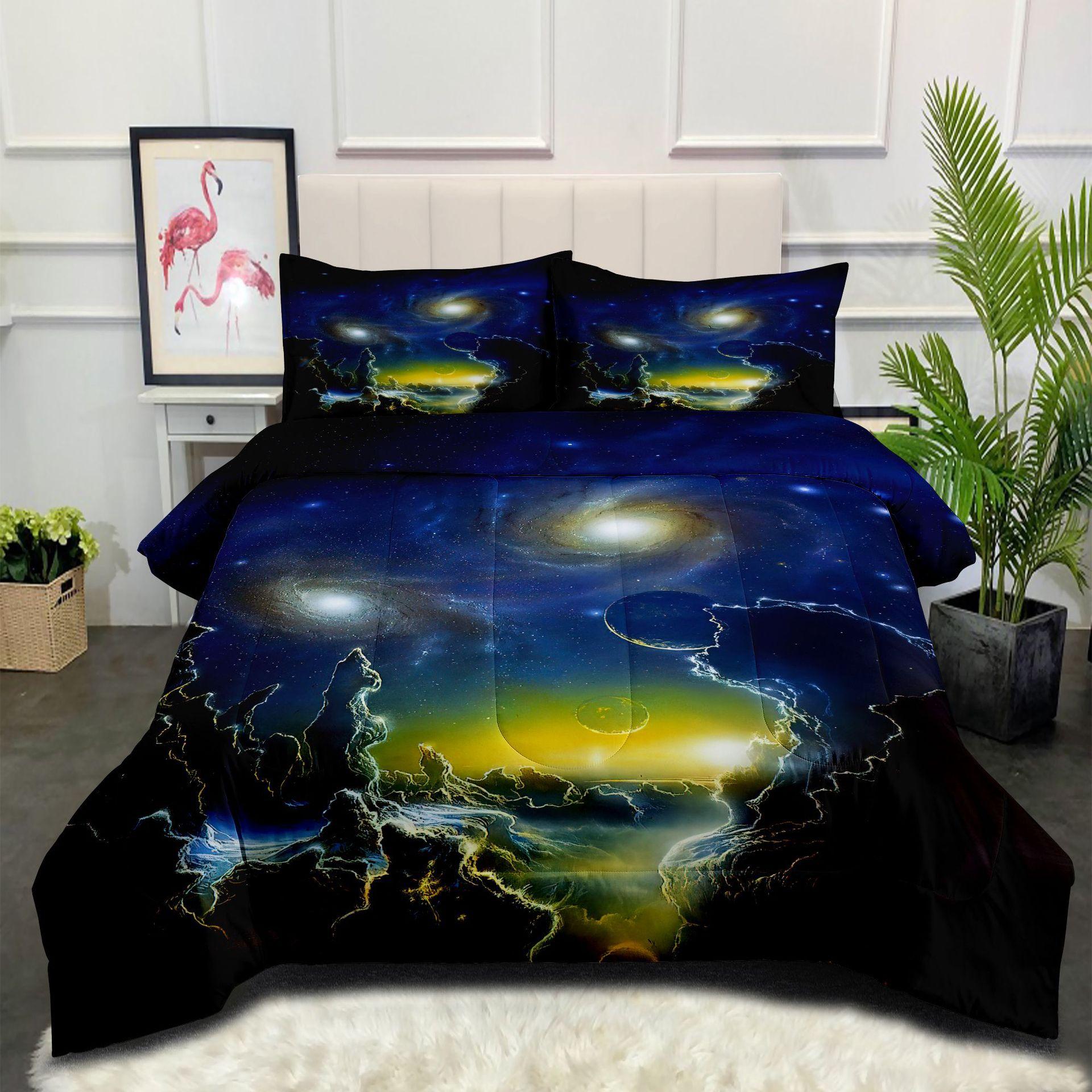 

3d Digital Print Thickened Down Alternative Comforter Set - Purple Starry Sky Design (3-piece) 140*200cm