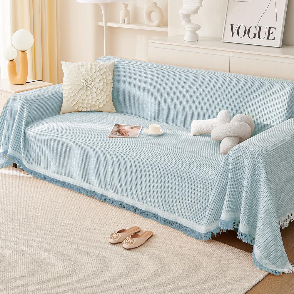 

Thick Cream Cotton Sofa Cover - Soft 4-Season Jacquard Couch Throw Blanket for Living Room, Recliner, Bed, Camping & Picnic 90x90cm