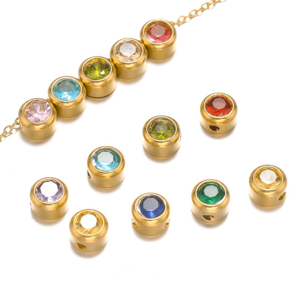10pcs Stainless Steel 6mm Round Zircon Loose Spacer Beads for Jewelry Findings DIY Necklace Bracelets Supplies Earrings Making