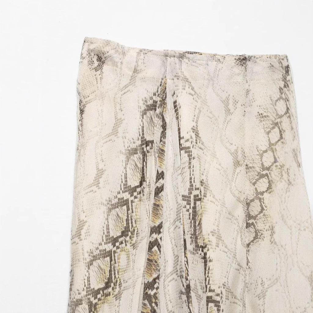 2025 Spring Women's Casual Animal Print Floral Midi Skirt with Irregular Wide Hem