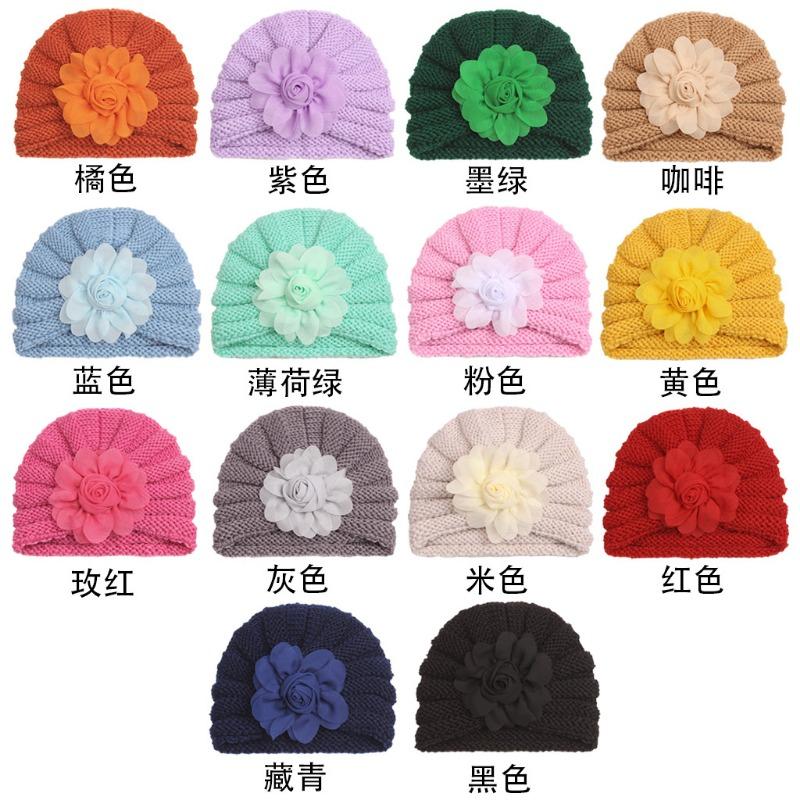 Autumn and winter new baby wool flower hat, children's warm flower pullover hat, baby hat